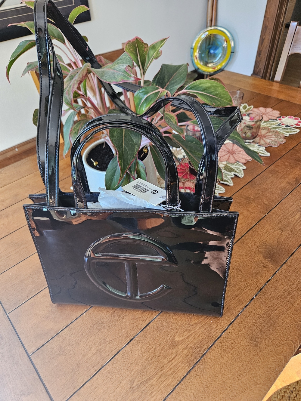Telfar Glossy Black Patent Leather Tote Sz Medium NWT